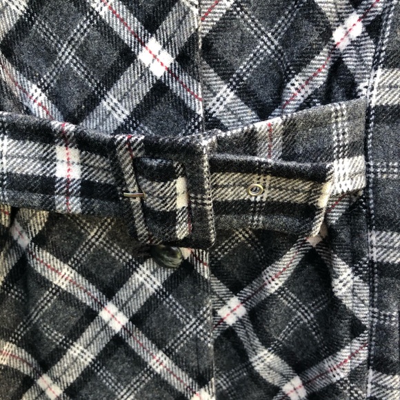 Grey plaid white and red coat 6 feminine belted - Picture 4 of 11